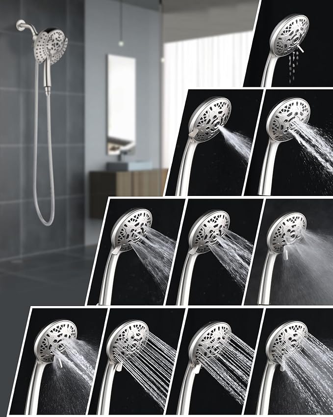 INAVAMZ Shower Heads with Handheld Spray Combo: 7.2" Rainfall Shower Head & Handheld Shower Head 2-IN-1 Shower Head with 60" Rotatable Stainless Steel Hose Nickel, Shower Trim Systems