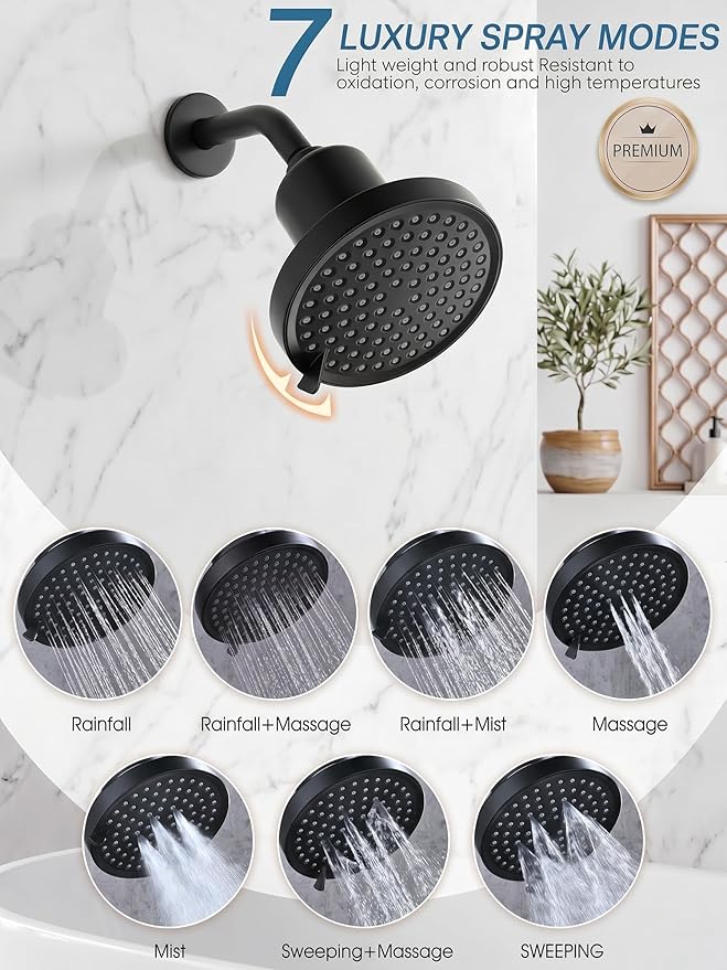 360 Degree Rotated Black Shower Head ＆ Filter COMBO ! Anti - Chlorine Hard Water Filtered Shower Heads 6Inch- 7 Sprays High Pressure Showerheads with 25 Stage Filtration for Adult and Baby