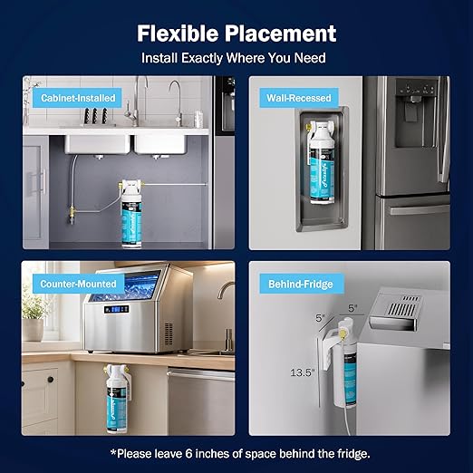 Frizzlife Inline Water Filter System for Fridge, Ice Maker, Under Sink, Certified 0.5 Micron Reduces Chlorine, Lead, Long Lasting, Compression Brass Fittings Fits for Copper Tubing, MS99