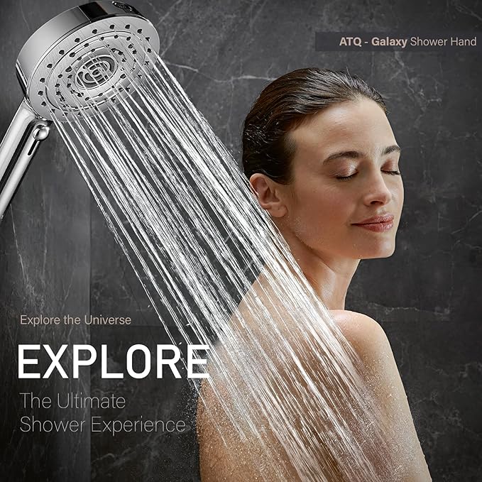 Filtered Shower Head 7 Spray Mode High Pressure Shower Head with Handheld Water Softener Filters Beads,79" Long Hose,Built-in Power Wash Mode (7 Modes, Chrome)