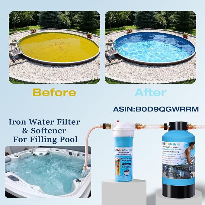 H&G lifestyles Iron Hose Filter for Filling Pool Spa Hot Tub,Iron Filter for Well Water,Inline Water Softener for Pool,with Standard 3/4" GHT Fittings, Up to 20,000 Gallons