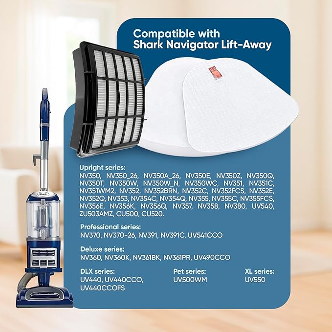 Compatible Shark Vacuum Filter Replacement Lift Away, fit Shark Vacuum Filter Replacement Navigator NV350 NV351 NV352 NV355 NV356E NV360 NV370 UV440 UV490 UV540 CU500 Cleaner, Parts XFF350 & XHF350