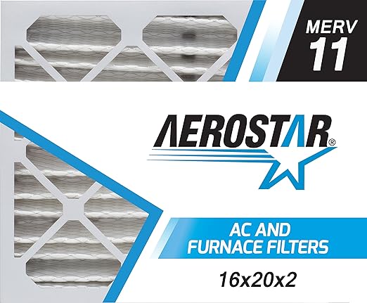 Aerostar 16x20x2 MERV 11 - 6 Count - Pleated HVAC, Furnace & Air Conditioner Filters - Removes Dust, Cold & Flu Germs, Lint, Mold, Pet Dander, Allergy-Causing Pollen, Smog & Smoke