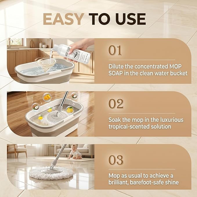 Brazilian Waves Mop Soap for Floor Cleaning, Luxury Mop Soap Brazilian Waves Multi Purpose Cleaner, Residue-Free for Hardwood & Tile, Robot Vacuum Compatible, 120ml (1 Pack)