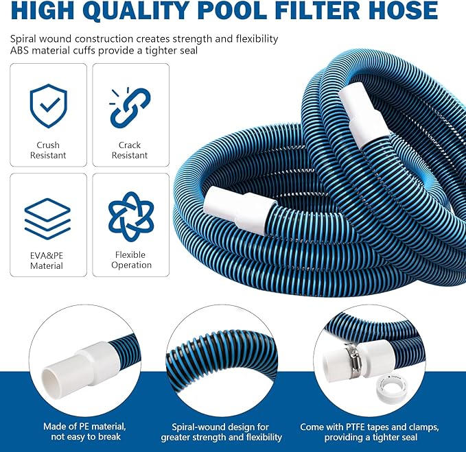 1 1/2" Swimming Pool Filter Hose Replacement Kit, 1.5" Above Ground Pool Filter Hose Suitable for Filter,Pump,Vacuum and Skimmer(6 Feet,2 Pack)