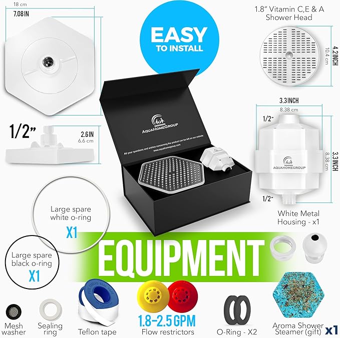 AquaHomeGroup Luxury Filtered Shower Head Set - 20 Stage Filter Reduces Chlorine, Heavy Metals and Sediment - Vitamin C E and A - White