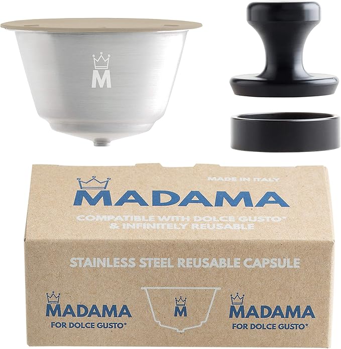 Madama - Refillable and Reusable Capsule Compatible with Dolce Gusto. Stainless Steel and Food-grade Silicone. Pack of 1 pod