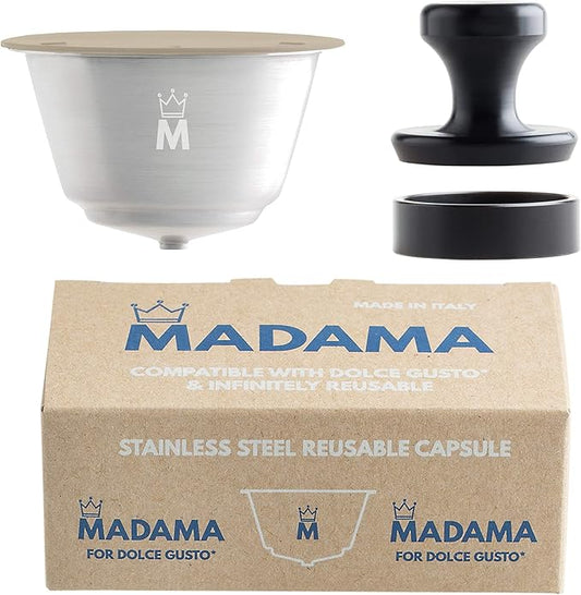 Madama - Refillable and Reusable Capsule Compatible with Dolce Gusto. Stainless Steel and Food-grade Silicone. Pack of 1 pod