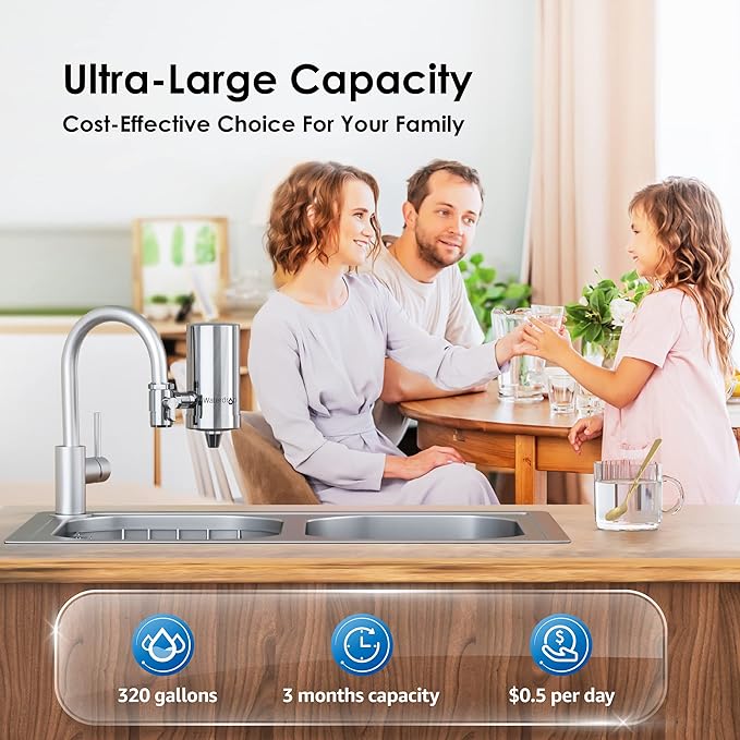 Waterdrop FC-06 Water Filter for Sink Faucet, 360° Rotating Stainless Steel, NSF Certified Faucet Water Filter for Kitchen Sink, Reduce Chlorine, 3 Months Long Lasting Tap Water Filter, 1 Filter