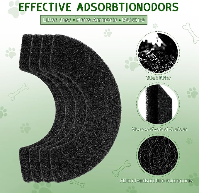 4 Pack 0.5" Thickened Activated Carbon Filters Compatible with LR 4 Connect, Automatic Cat Litter Box Filters Replacement Charcoal Filter Sheet to Absorb Odors Control Pet Damp Keep Home Fresh