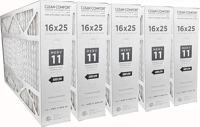 Clean Comfort AMP-11-1625-45 (5-Pack) - 16" x 25" x 4.5" Media Air Filter, MERV 11