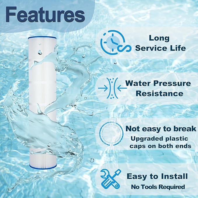 PCC130 Pool Filter Cartridges Replaces Pentair CCP520, Unicel C-7472, Filbur FC-1978, FC-6475, Clean and Clear Plus 520, 817-0143, 178585, 4 X 125 Sq. Ft. L x OD: 32 1/16"x 7", 4 Pack