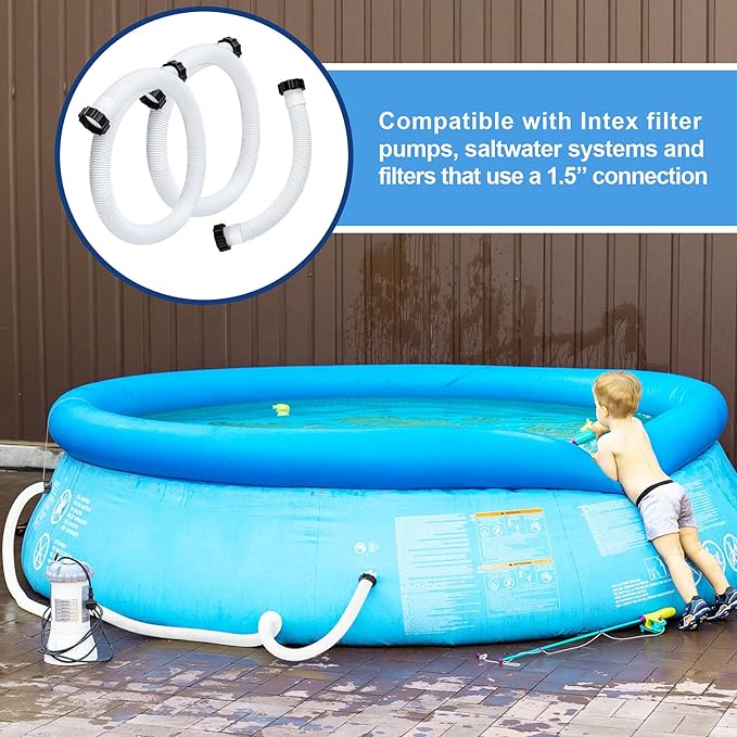 Glooglitter Pool Pump Replacement Hose 1.5" Diameter 2 Pcs 59" Long and 1 Pcs 16" Long Accessory Filter Hose for Sand Filter Pumps, Saltwater Systems for Above Ground Pools