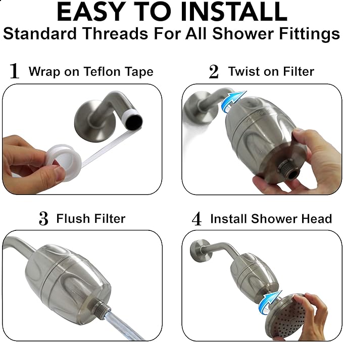 Aqua Elegante Shower Water Filter - Chlorine Showerhead Filters Using Only Proven Ingredients, Universal Home Purifier And Filtered Softener System Best for Skin and Hair - Brushed Nickel