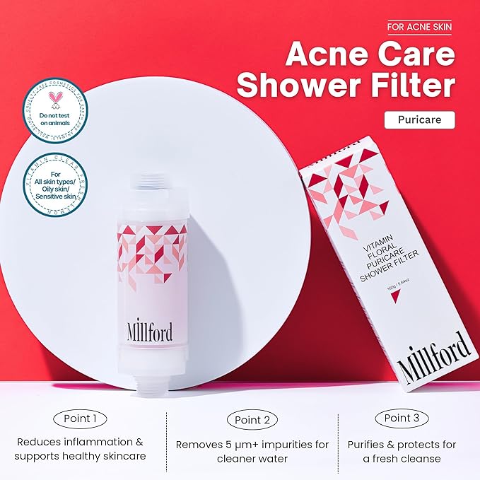 Vitamin C Shower Filter - Korean Acne Care Filter for Redness Relief, Removes 99% Chlorine & Impurities, Natural Shower Infuser Detox, Deep Cleanse for Face & Body Breakouts (Floral)