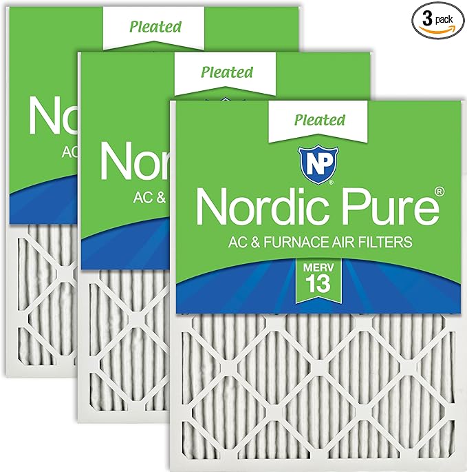 Nordic Pure 16x16x1 (Actual Size: 15 3/4 x 15 3/4 x 3/4) Pleated MERV 13 Air Filters 3 Pack