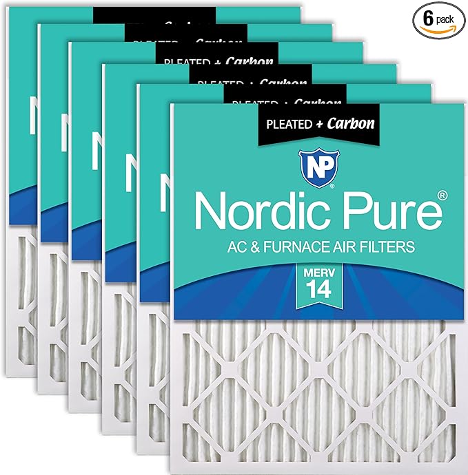 Nordic Pure 20x25x1 (Actual Size: 19 1/2 x 24 1/2 x 3/4) Pleated Air Filters MERV 14 Plus Carbon 6 Pack