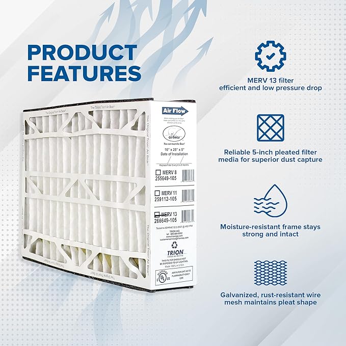 Trion Air Bear 5 Inch MERV 13 High Performance Air Purifier Filter Replacement for Air Cleaner Purification Systems, White (3 Pack)