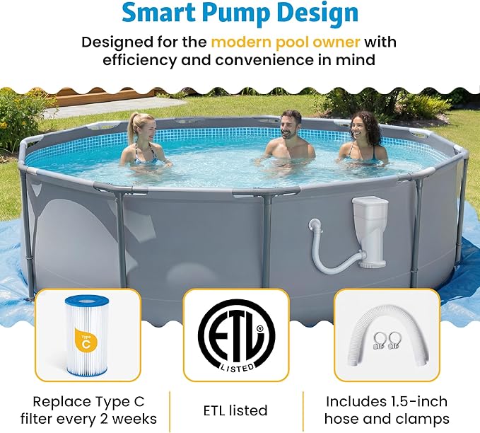 Funsicle SkimmerPlus 1,500 GPH 2-in-1 Filter Pump and Skimmer System for Above Ground Swimming Pools - Pool Cleaning and Maintenance