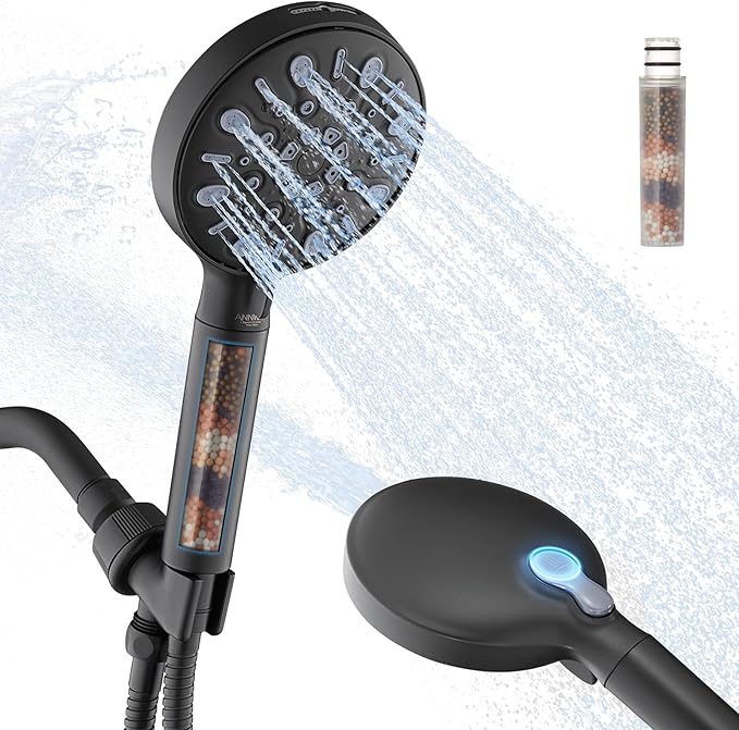 Filtered Shower Head with Handheld, 8 Spray Mode High Pressure Showerhead with Filters, Detachable shower head, Water Softener Filters for Hard Water, Remove Chlorine(N8HS702MB-NA)