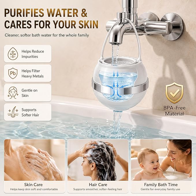 Bath Filter for Tub - 10 Stages Bath Filter- Removes Hundreds of Contaminants, BPA Free, Purify Your Bathwater for Healthier Skin and Hair, White