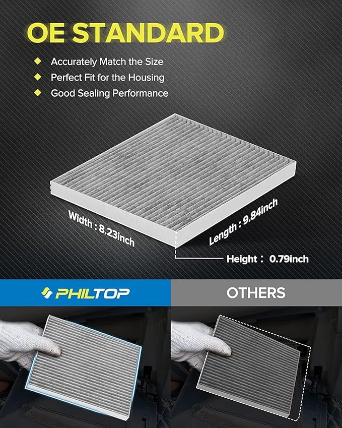 PHILTOP HEPA Cabin Air Filter w/Activated Carbon, Compatible with CF10361 Chevrolet Cobalt 2005-2010, HHR 2006-2011, Saturn Ion 2003-2007, Pontiac G5 2007-2009