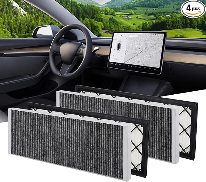 BASENOR 2026 Tesla Model Y Cabin Air Filter HEPA with Activated Carbon (4 Pack), Air Intake Filter Replacement for 2020-2026 Model Y Juniper Refresh Accessories