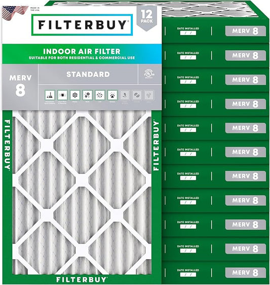 Filterbuy 18x30x2 Air Filter MERV 8 Essential Dust & Allergy Defense (12-Pack), Electrostatic Pleated HVAC AC Furnace Filters Replacement, Made in USA (Actual Size: 17.50 x 29.50 x 1.75)