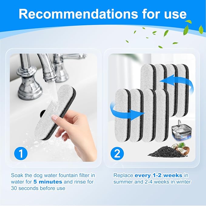 8 Pack 75oz/2.2L Dog Water Fountain Filters Compatible with MAILOFY WF220 75oz/2.2L Stainless Steel Fountain, Dog Fountain Carbon Filter Replacement Fit for Automatic Pet Water Dispenser