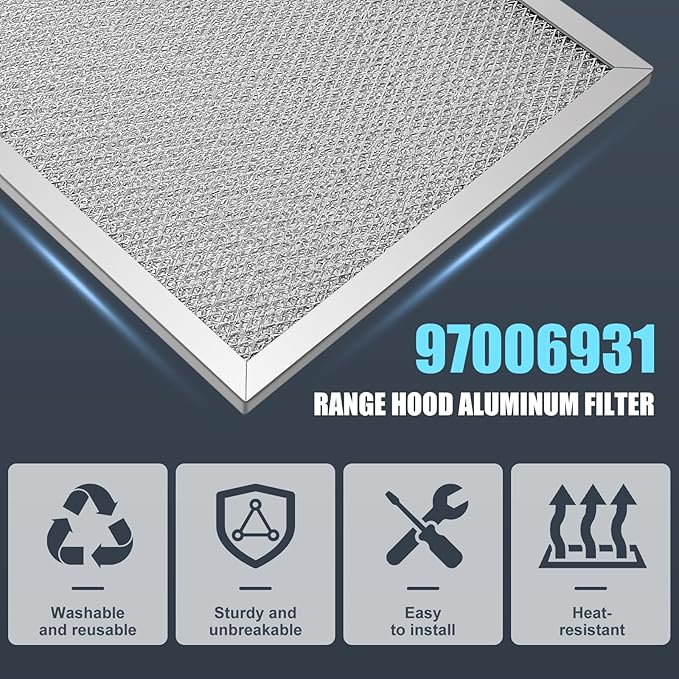 97006931 Aluminum Range Hood Filter Compatible with Broan Nutone Range Hood Exhaust Fan Filter Replace #S97006931 BP29 1172137 5-3078 88150 99010121 C88150 K758900 10.5 x 8.75 inch (2 Pack)