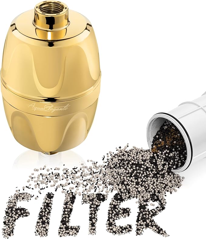 Aqua Elegante Shower Water Filter - Chlorine Showerhead Filters Using Only Proven Ingredients, Universal Home Purifier And Filtered Softener System Best for Skin and Hair - Polished Brass