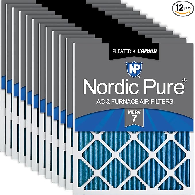 Nordic Pure 18x24x1 (Actual Size: 17 1/2 x 23 1/2 x 3/4) Pleated Air Filters MERV 7 Plus Carbon 12 Pack