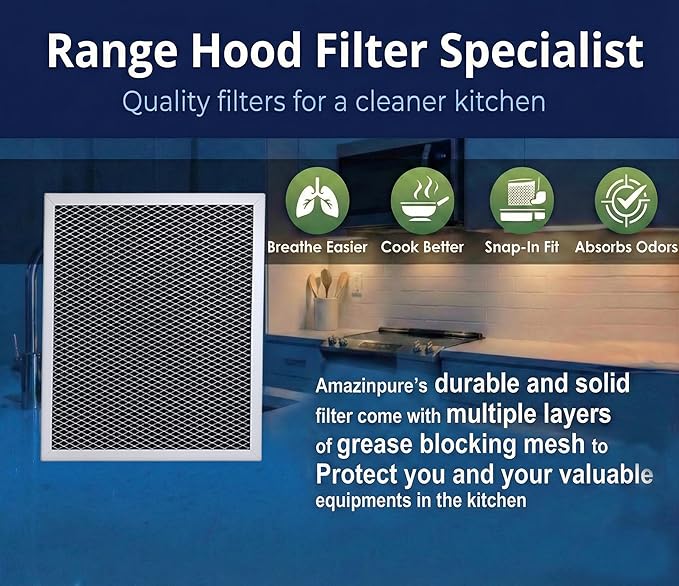 4 Pack Range Hood Filter 97007696 Aluminum Charcoal Combo Compatible with Whirlpool W10355450 Broan Nutone 6105C 41F 413023 41000 46000 11000 4341999 4378581 (8.75 x 10.5) in