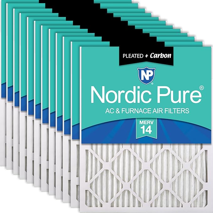 Nordic Pure 12x24x1 (Actual Size: 11 1/2 x 23 1/2 x 3/4) Pleated Air Filters MERV 14 Plus Carbon 12 Pack
