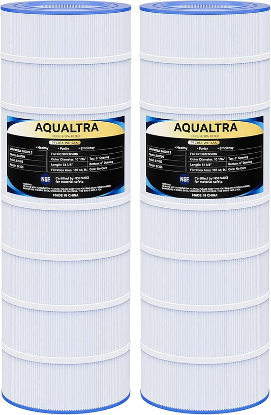 AQUALTRA Pool Filter Compatible with CC150, PAP150, CCRP150, PAP150-4, Ultral-C4, PP-C4, C-9415, R173216, FC-0687, 150 sq. ft. 31 1/8" x10 1/16" 2 Pack