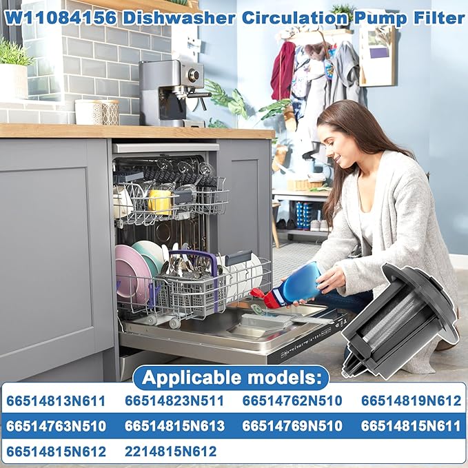 W11084156 Dishwasher Circulating Pump Filter Replaces W10713298 and PS12070547, Compatible with Whirlpool Kenmore KitchenAid, Suitable for 221.4815N, 612, KDPM354GBS0, KDTM404ESS1 Etc