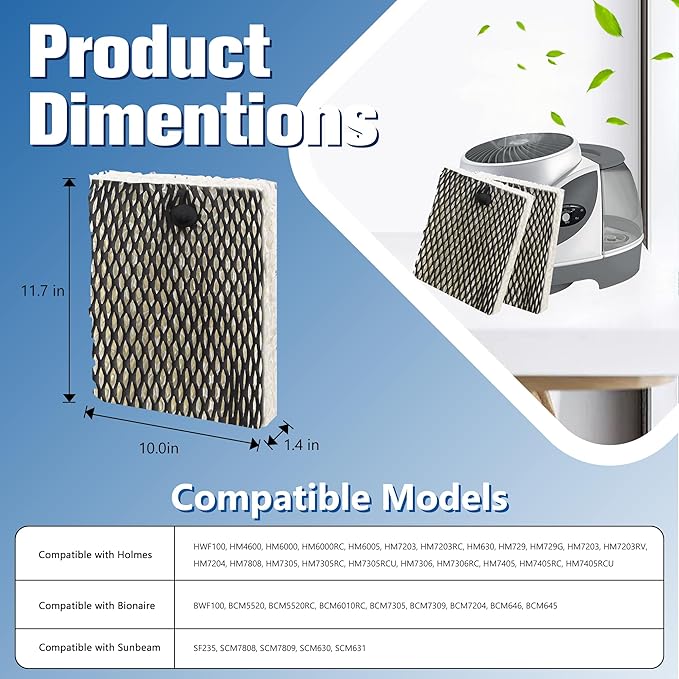 Funmit Humidifier Filter E Replacement Compatible with Holmes HWF100 Bionaire BWF100 Sunbeam SF235 Series, 6 Pack
