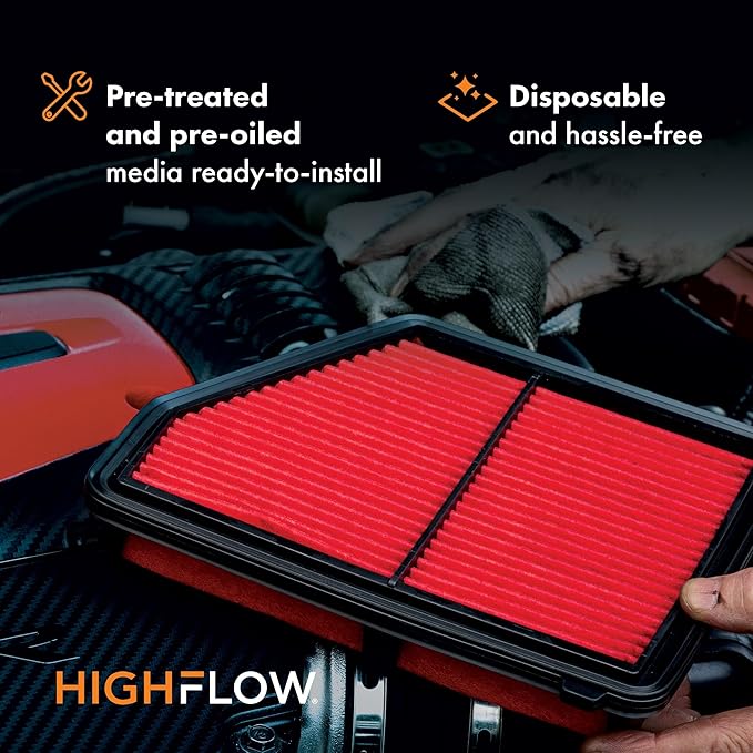 HIGHFLOW High Performance, Pre-Oiled Disposable Engine Air Filter PA6122X | Fits 2010-2024 Toyota 4Runner, 2010-2023 Lexus GX460, 2010-2014 Toyota FJ Cruiser