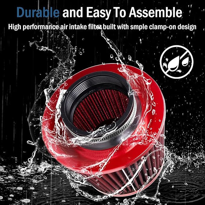 Universal Clamp-On Air Intake Filter, High Performance, Washable Filter, Replacement Air Filter, Flange Diameter 2.5inch/64mm (Red)