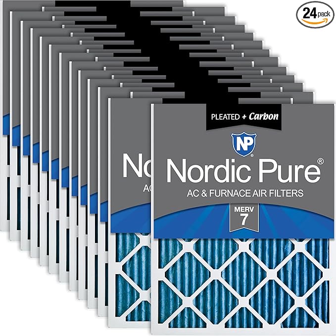 Nordic Pure 18x24x1 (Actual Size: 17 1/2 x 23 1/2 x 3/4) Pleated Air Filters MERV 7 Plus Carbon 24 Pack