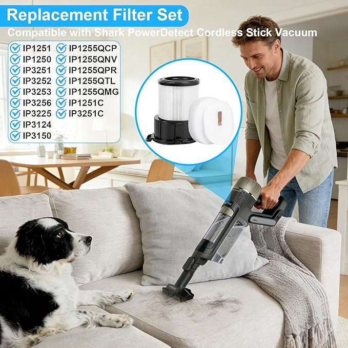 IP1251 IP3251 Filter Replacement for Shark PowerDetect Clean & Empty Cordless Stick Vacuum IP3251 IP3253 IP1255 IP1251, Include 1 Post-Motor Filter + 3 Foam & Felt kit for Handheld Vacuum