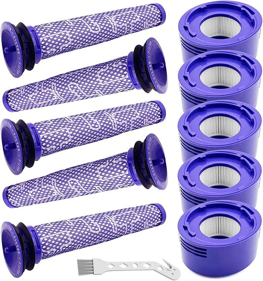 10 Pack Replacement Vacuum Filters Compatible with Dyson V7, V8 Cordless Vacuums - 5 Pre-Filters, 5 Post-Filters