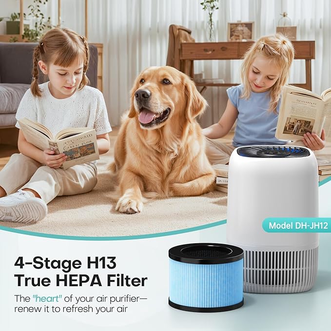 VOOPNU 2-Pack JH12 Replacement Filter, 4-Stage High Efficiency&Activated Carbon, for up to 99.97% of Pet Hair, Smoke, Harmful Particles and Common Household Pollutants, Stander Version, Blue
