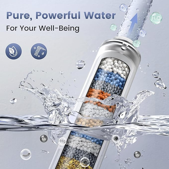 PWERAN Filtered Shower Head with Handheld, High Pressure 8 Spray Showerhead with Filters & Upgraded Detachable Shower Head, Water Softener Filters Beads for Hard Water -Remove Chlorine (Black)
