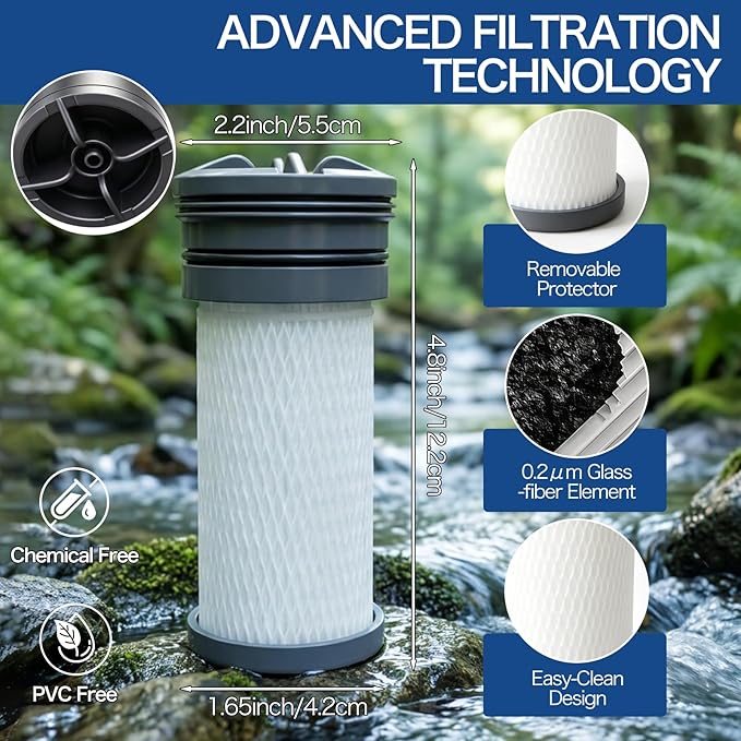 Water Filter Replacement Cartridge for Katadyn Hiker Water Filter Systems - 200 Gallons Capacity, Taste Improvement, Water Replacement Filter for Camping, Hiking, Backpacking