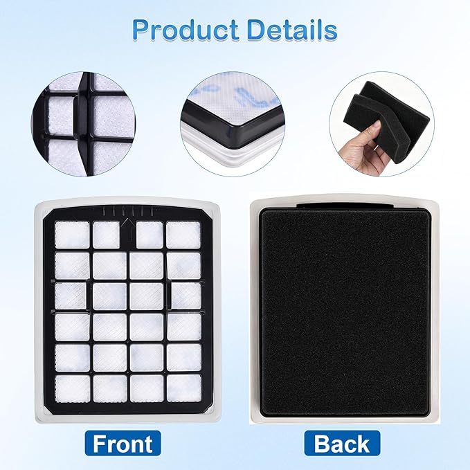 NEN186BL Filter Replacement Compatible with Eureka NEN180 NEN186BL Bagless Canister Vacuum Cleaner, Replaces Part includes 2 HEPA Washable Filters and 2 Dust Cup Filters Element