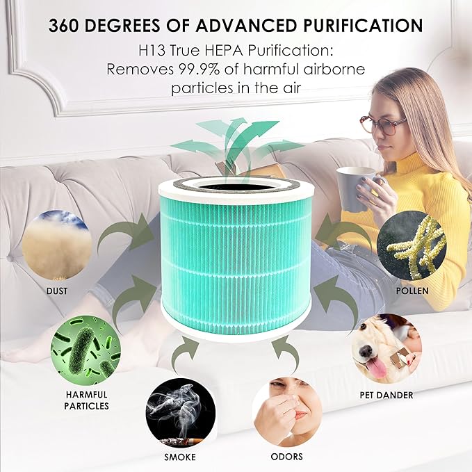 Core 300 Toxin Absorber Replacement Filters, Made in TAIWAN, Compatible with LEVOIT Core 300, Core 300S VortexAir Air Purifier, H13 Grade True HEPA Filter, Core 300-RF-TX, 2-Pack