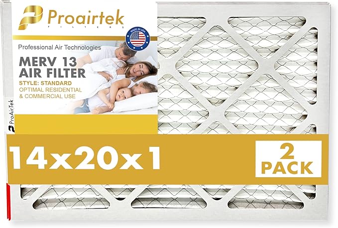Proairtek AF14201M13SWH Model 14x20x1 Pack of 2 Air Filters, MERV 13; Ideal for Anyone Wanting Clean, Crisp Air in Their Home