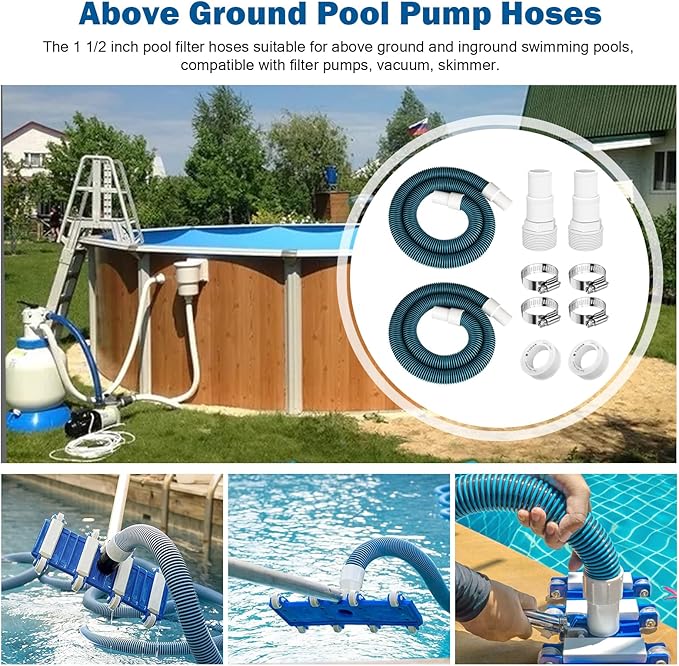 1 1/2" Swimming Pool Filter Hose Replacement Kit, 1.5" Above Ground Pool Filter Hose Suitable for Filter,Pump,Vacuum and Skimmer(6 Feet,2 Pack)