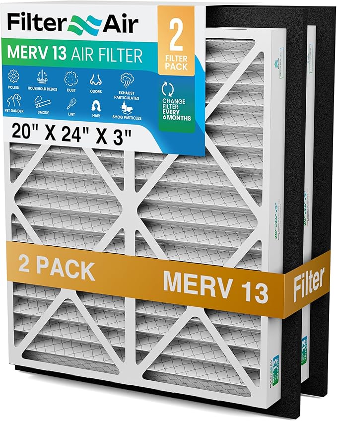 Filter X Air - 20x24x3 MERV 13 Pleated Air Filters Replacement Compatible with Zephyr VGF Series Whole House Return Grille Filter - 2 Pack Home Air Filter 20”x24”x3”